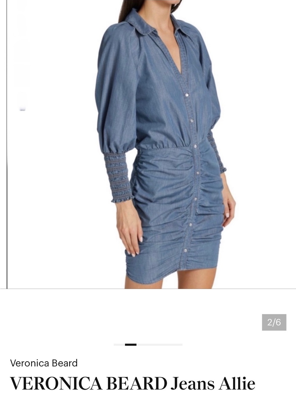 VERONICA BEARD Allie Denim-Blue Ruched Shirt Dress size 4